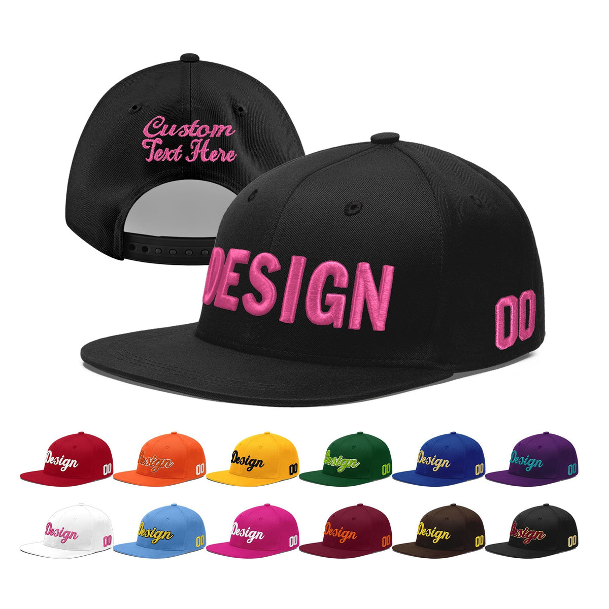 Custom Black 3D Puff Embroidery Flat Embroidery Casual Sport Baseball Cap