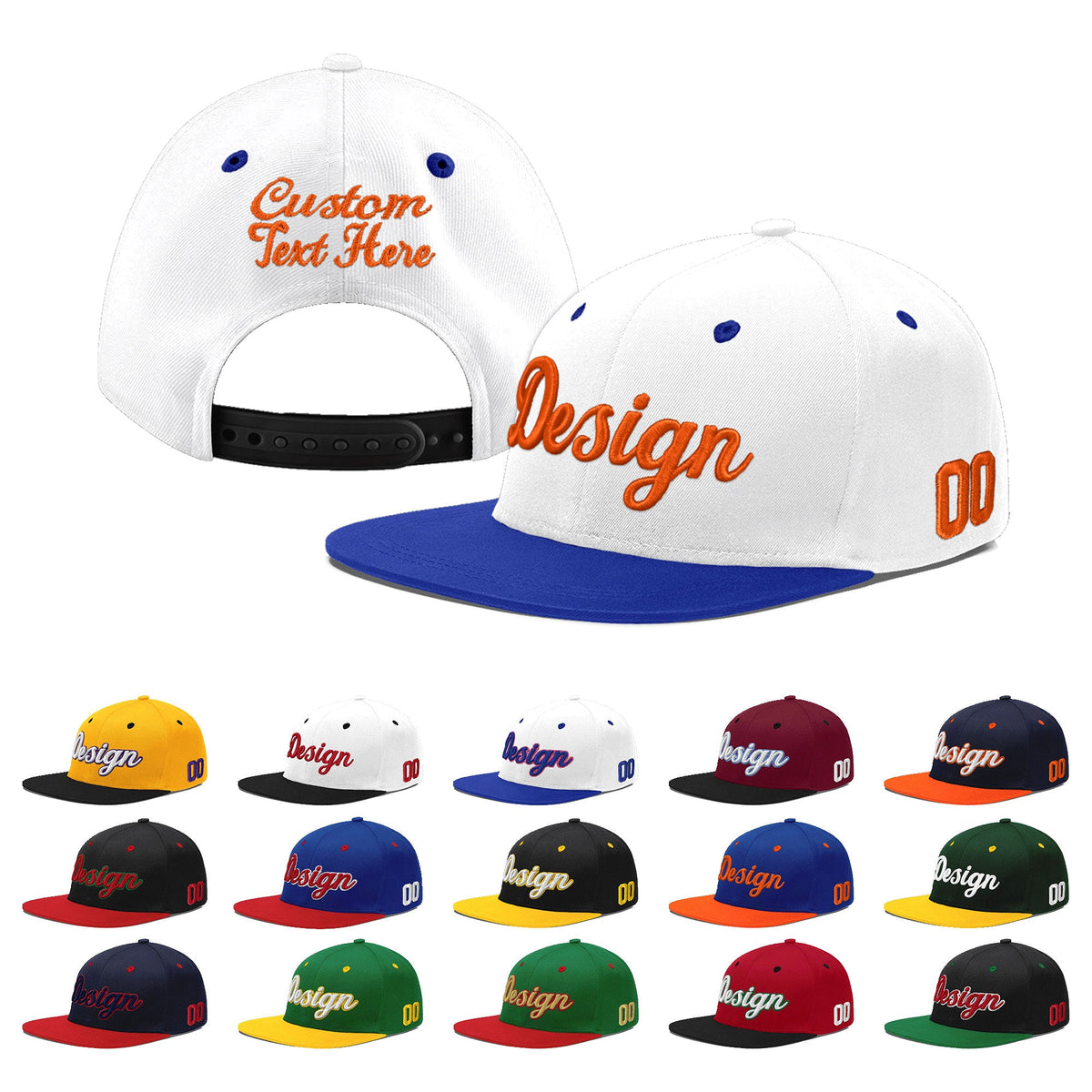 Custom White Royal Blue 35D Puff Embroidery Flat Embroidery Casual Sport Baseball Cap