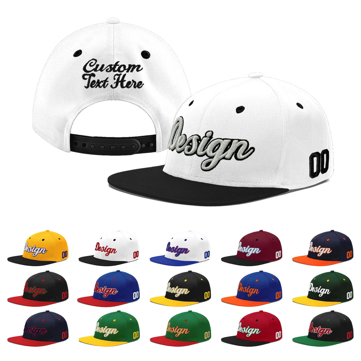 Custom White Black 3D Puff Embroidery Flat Embroidery Casual Sport Baseball Cap