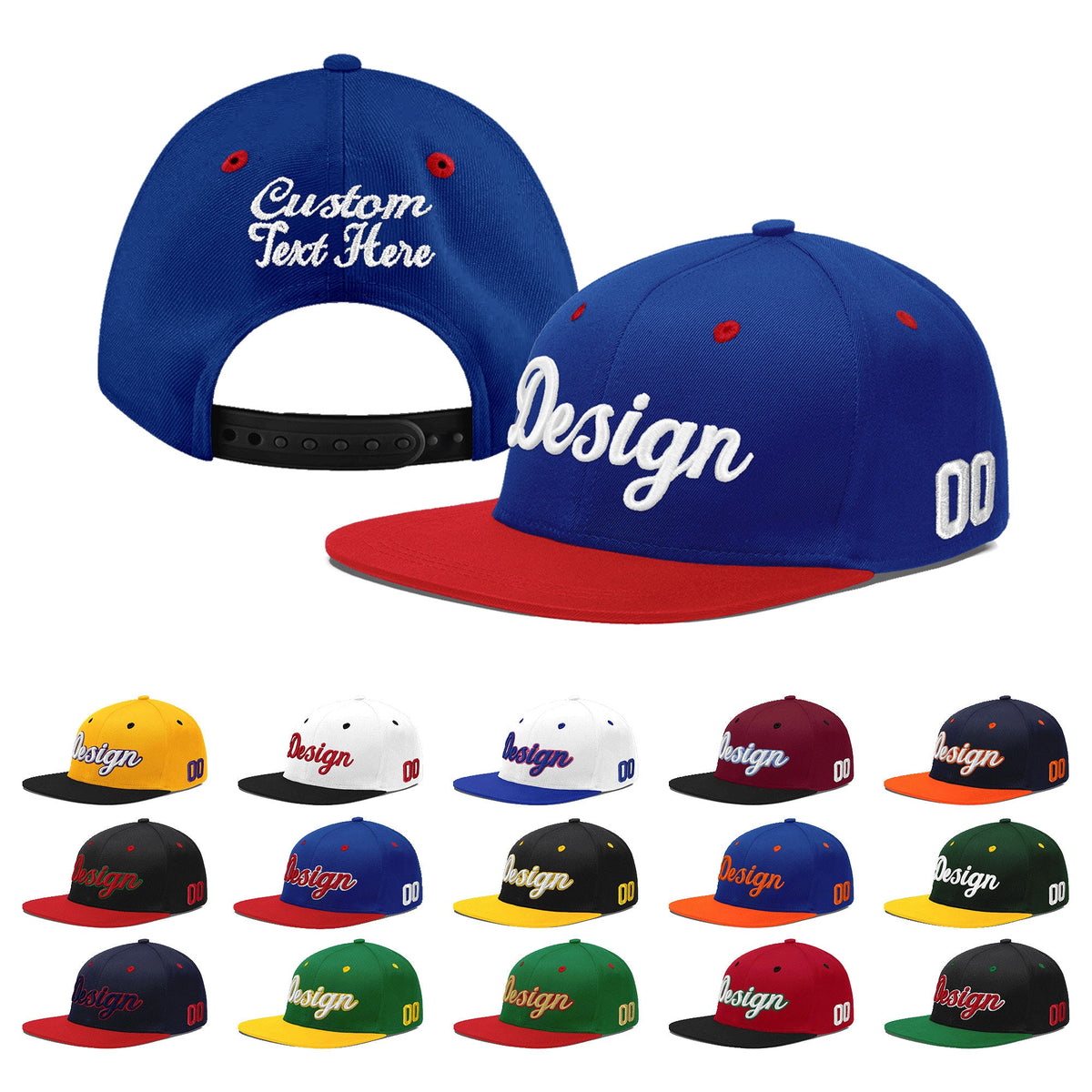 Custom Royal Blue Red 3D Puff Embroidery Flat Embroidery Casual Sport Baseball Cap