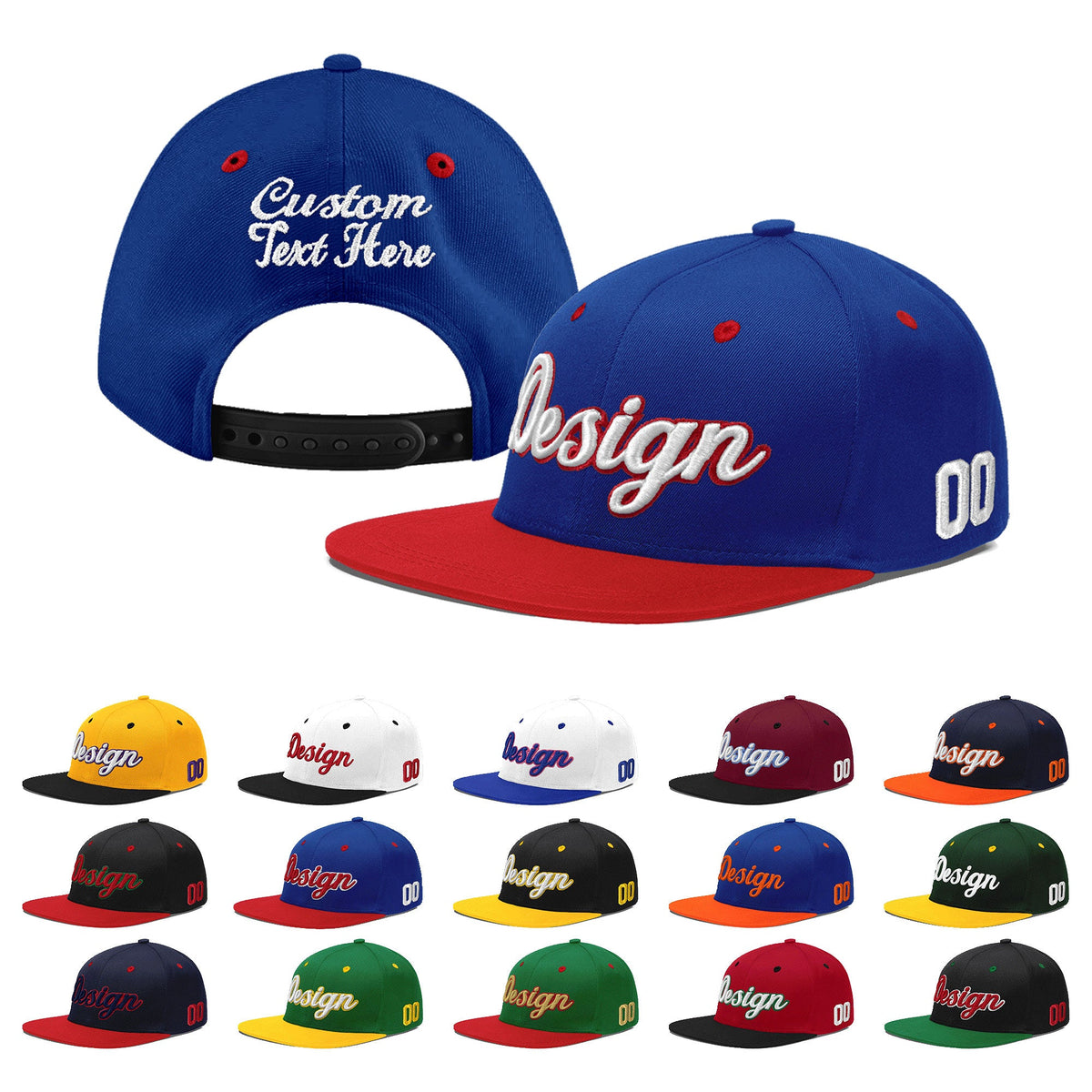 Custom Royal Blue Red 3D Puff Embroidery Flat Embroidery Casual Sport Baseball Cap