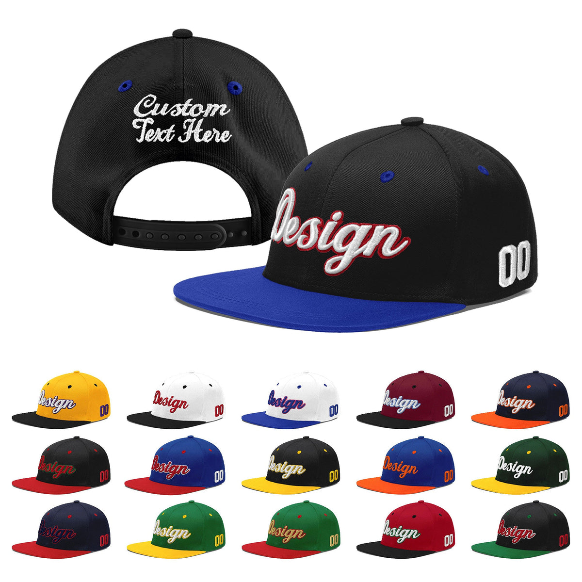 Custom Black Royal Blue 3D Puff Embroidery Flat Embroidery Casual Sport Baseball Cap