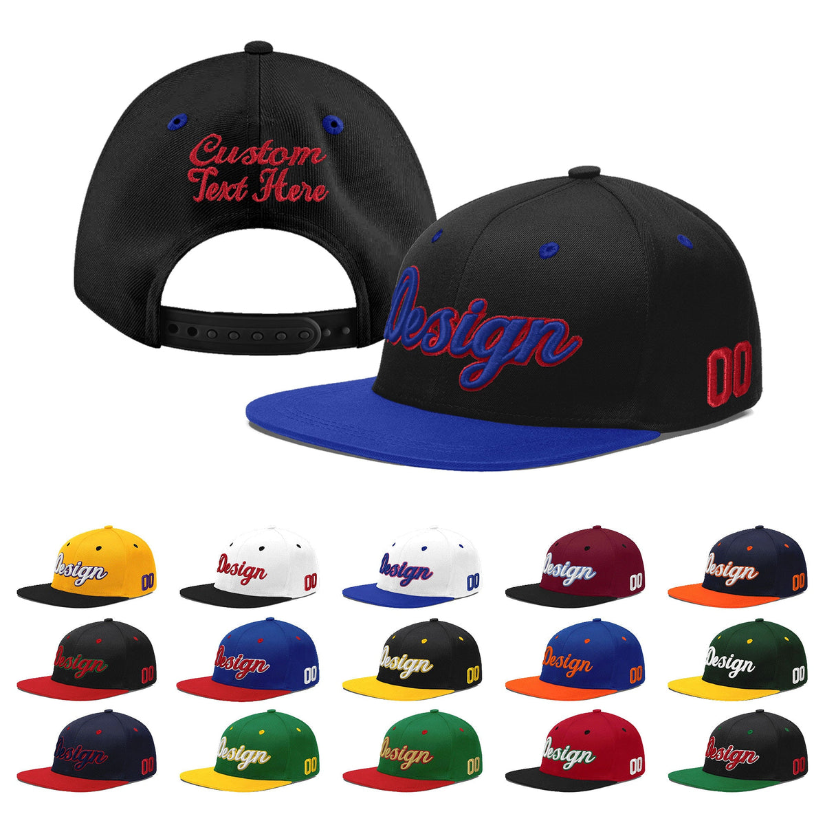 Custom Black Royal Blue 3D Puff Embroidery Flat Embroidery Casual Sport Baseball Cap