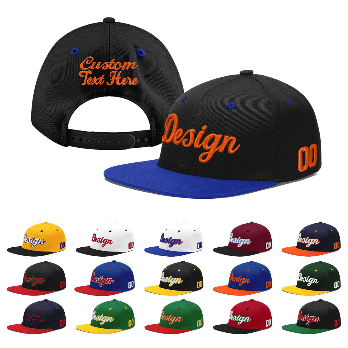 Custom Black Royal Blue 3D Puff Embroidery Flat Embroidery Casual Sport Baseball Cap