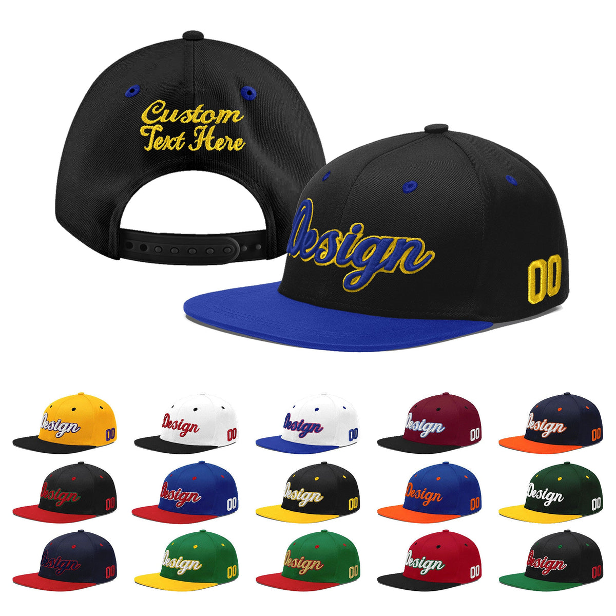 Custom Black Royal Blue 3D Puff Embroidery Flat Embroidery Casual Sport Baseball Cap