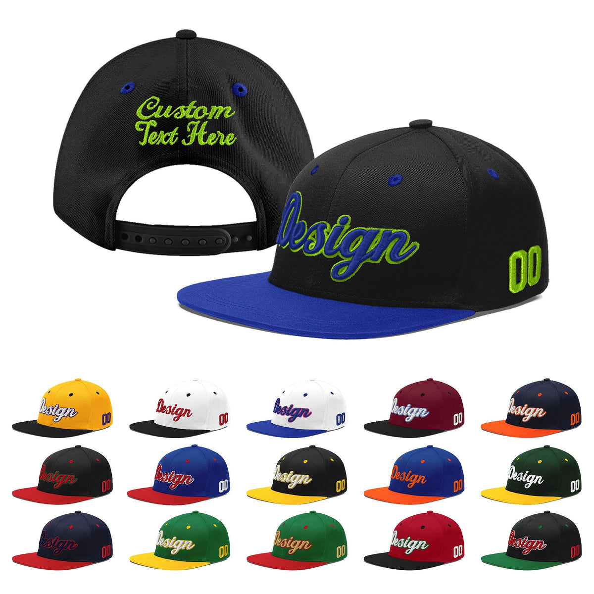 Custom Black Royal Blue 3D Puff Embroidery Flat Embroidery Casual Sport Baseball Cap