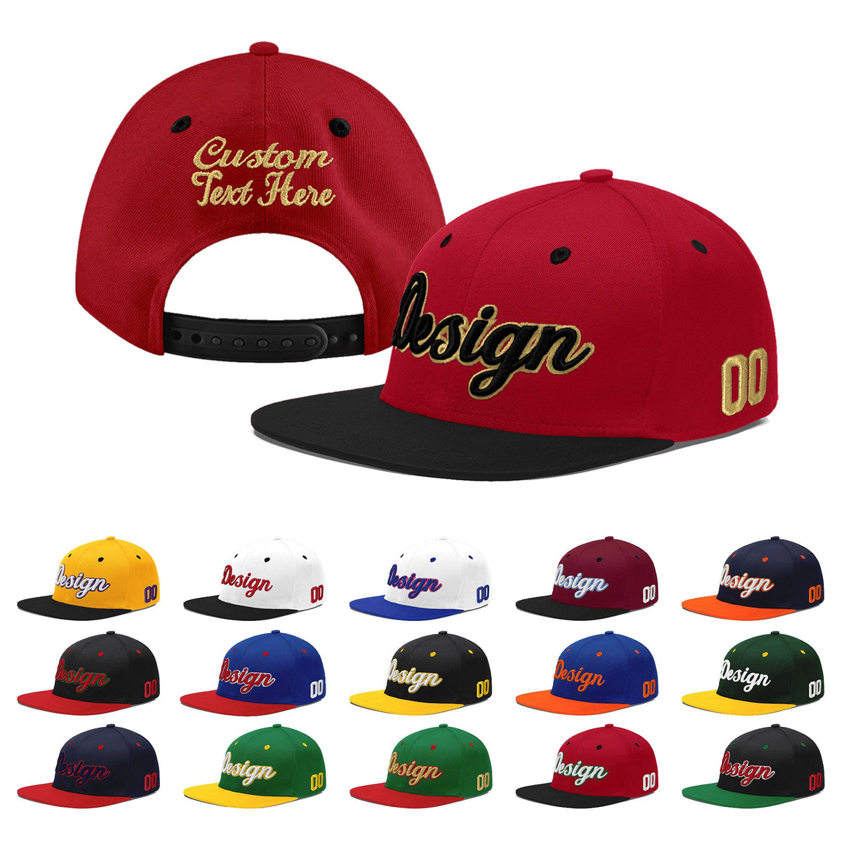 Custom Red Black 3D Puff Embroidery Flat Embroidery Casual Sport Baseball Cap