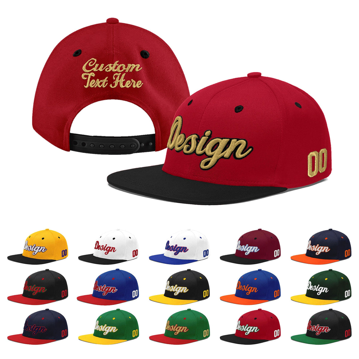 Custom Red Black 3D Puff Embroidery Flat Embroidery Casual Sport Baseball Cap