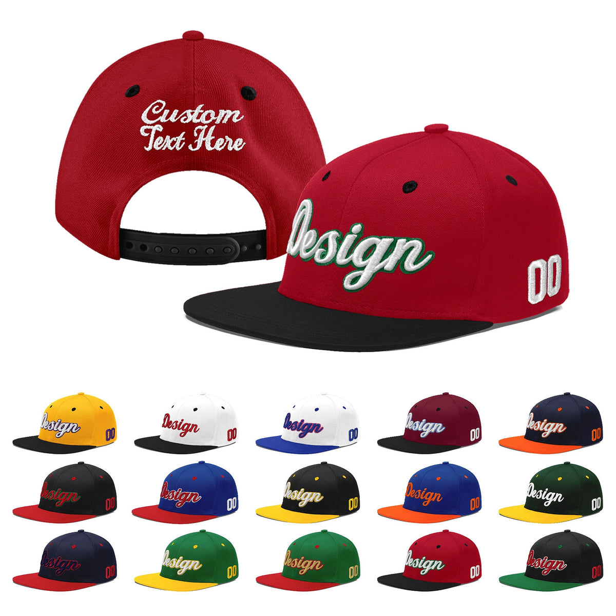 Custom Red Black 3D Puff Embroidery Flat Embroidery Casual Sport Baseball Cap