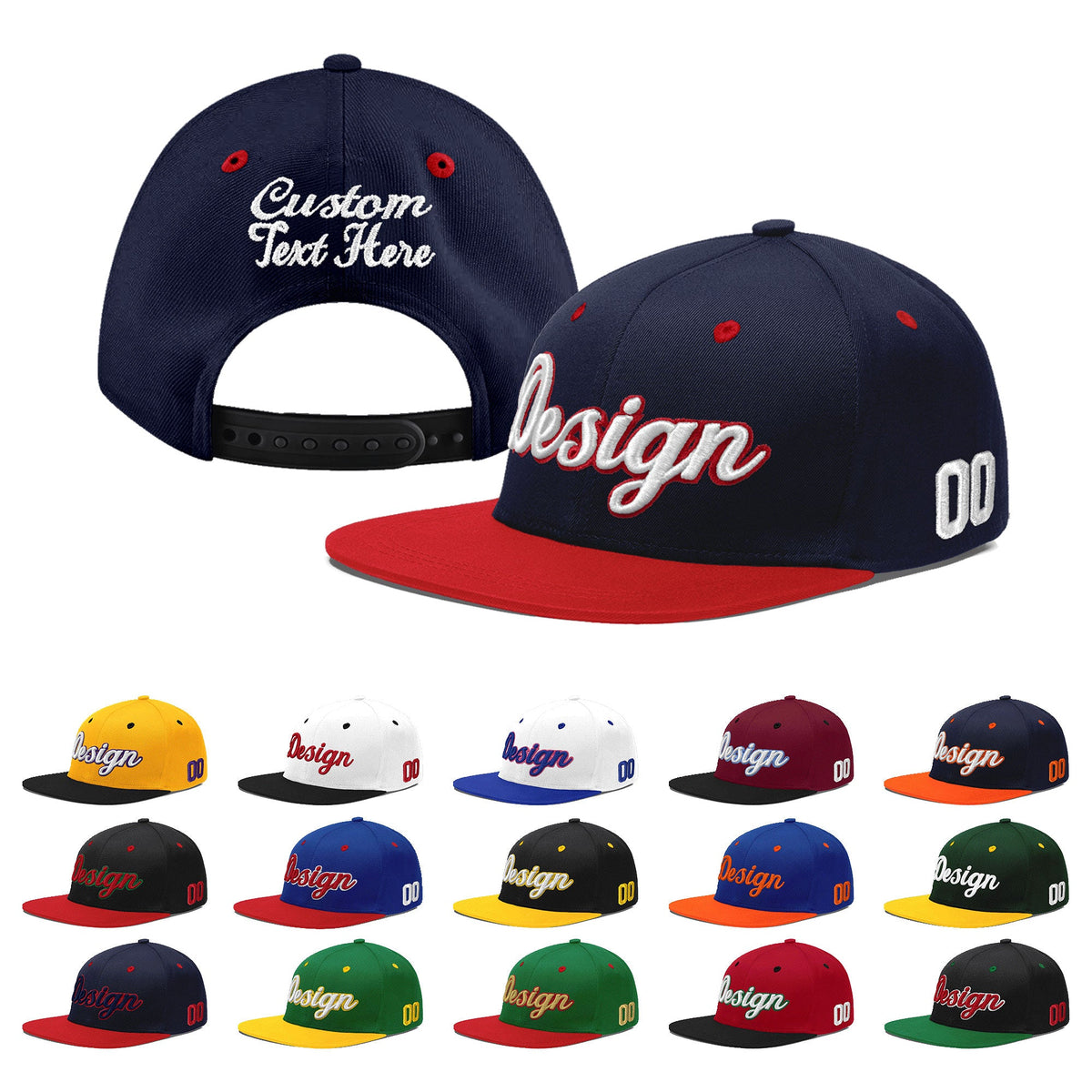 Custom Navy Red 3D Puff Embroidery Flat Embroidery Casual Sport Baseball Cap