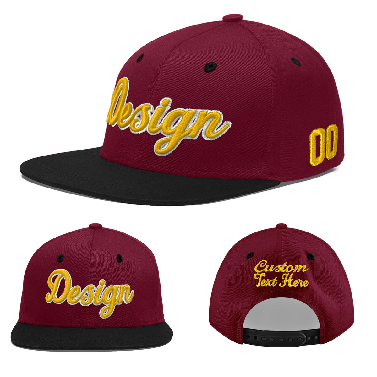 Custom Navy Orange 3D Puff Embroidery Flat Embroidery Casual Sport Baseball Cap