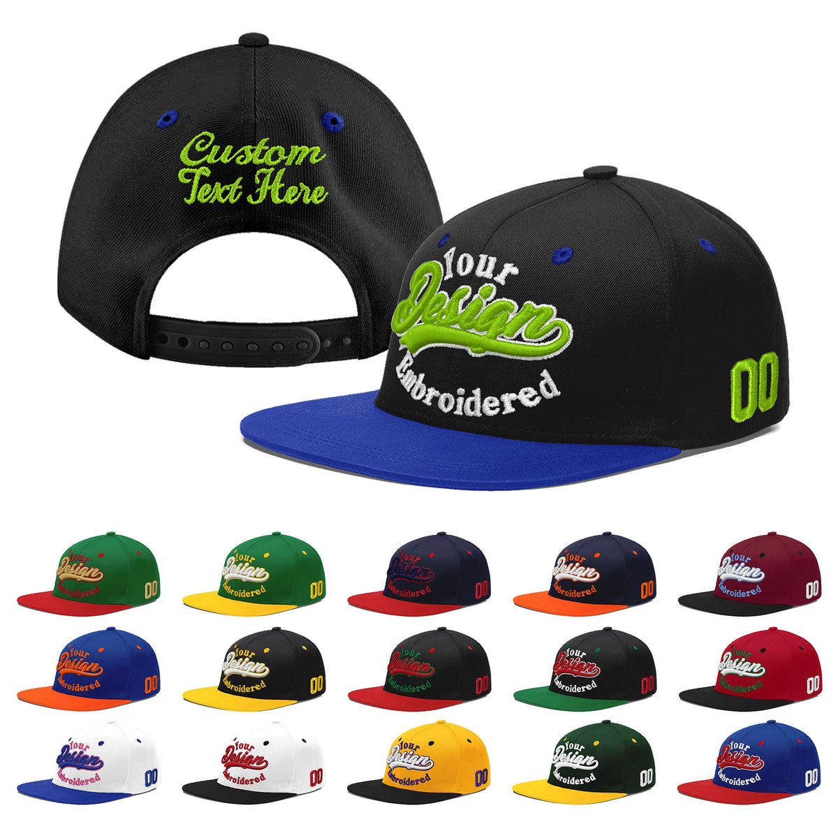 Custom Black Royal Blue 3D Puff Embroidery Flat Embroidery Casual Sport Baseball Cap