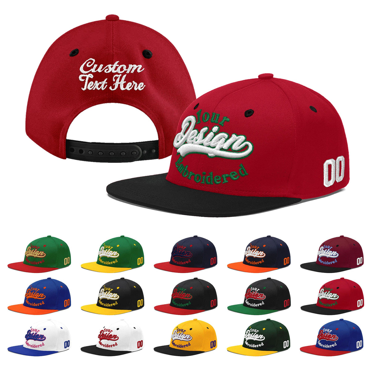 Custom Red Black 3D Puff Embroidery Flat Embroidery Casual Sport Baseball Cap