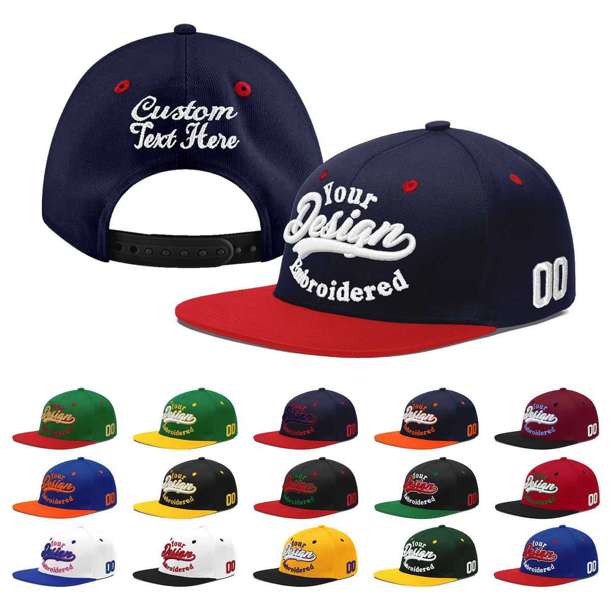 Custom Navy Red 3D Puff Embroidery Flat Embroidery Casual Sport Baseball Cap