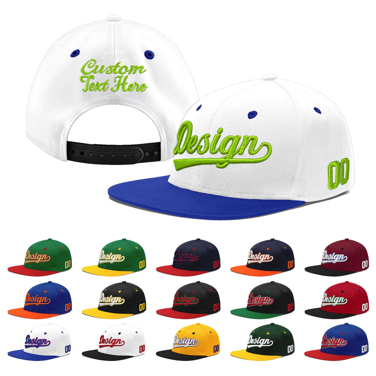 Custom White Royal Blue 123D Puff Embroidery Flat Embroidery Casual Sport Baseball Cap