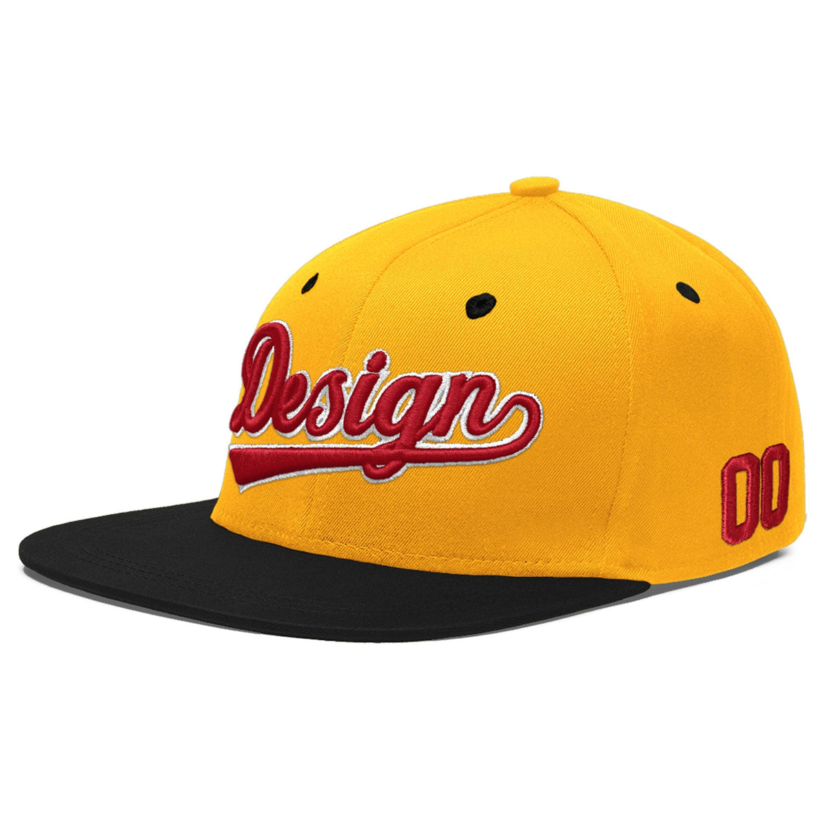 Custom Gold Black 3D Puff Embroidery Flat Embroidery Casual Sport Baseball Cap