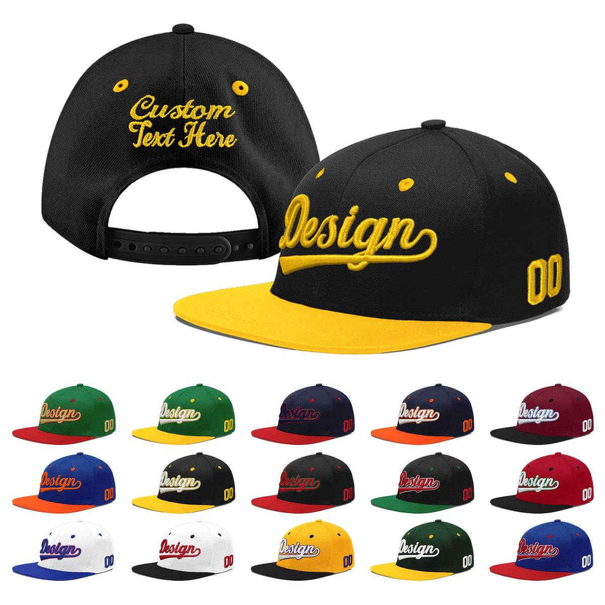 Custom Black Gold 3D Puff Embroidery Flat Embroidery Casual Sport Baseball Cap