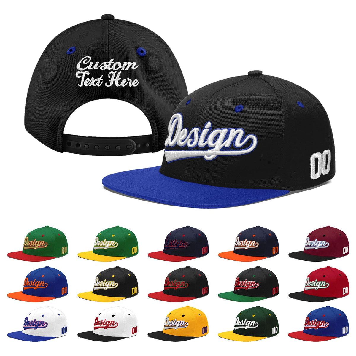 Custom Black Royal Blue 3D Puff Embroidery Flat Embroidery Casual Sport Baseball Cap