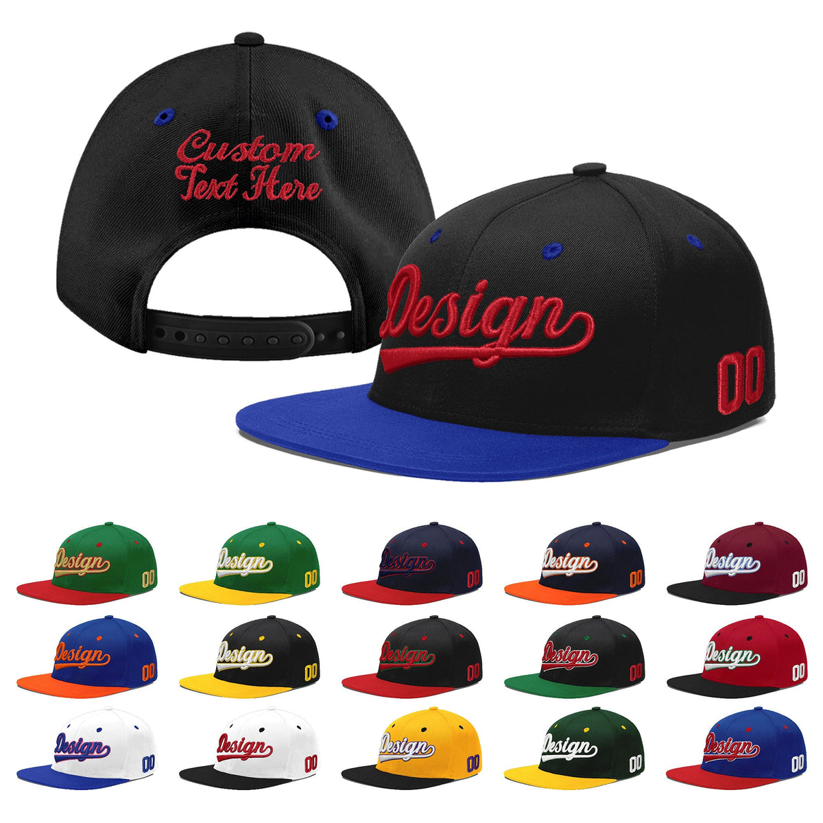 Custom Black Royal Blue 3D Puff Embroidery Flat Embroidery Casual Sport Baseball Cap