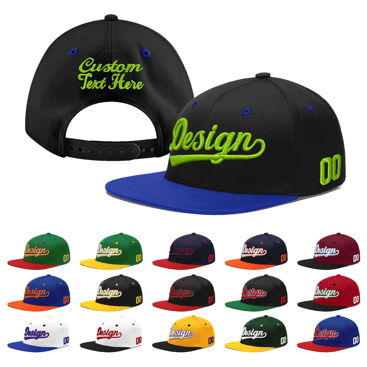 Custom Black Royal Blue 3D Puff Embroidery Flat Embroidery Casual Sport Baseball Cap