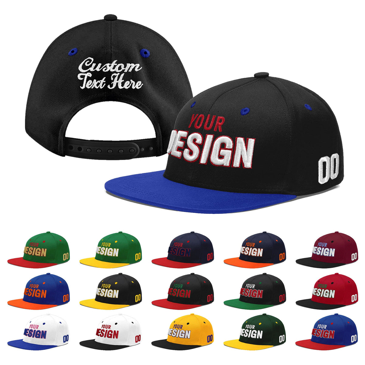 Custom Black Royal Blue 3D Puff Embroidery Flat Embroidery Casual Sport Baseball Cap