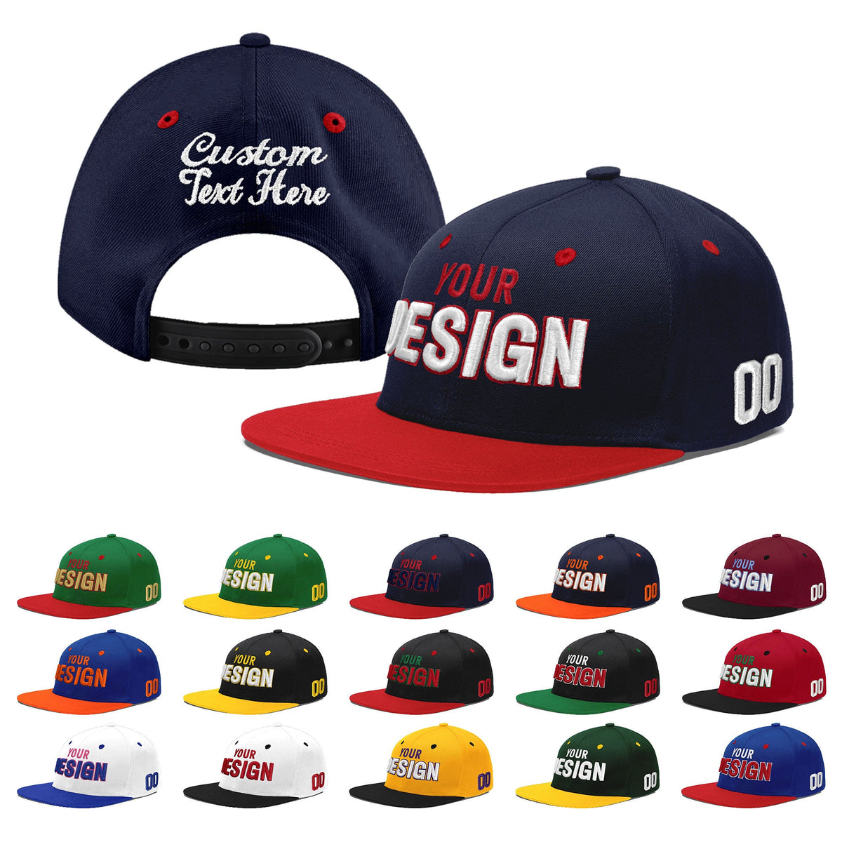 Custom Navy Red 3D Puff Embroidery Flat Embroidery Casual Sport Baseball Cap
