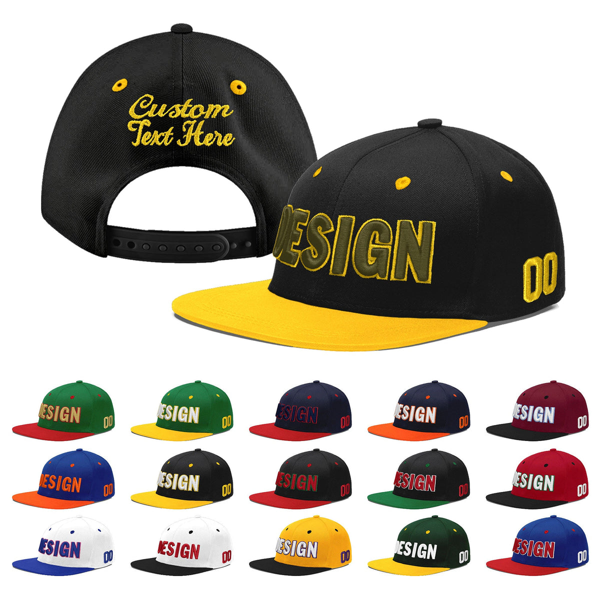 Custom Black Gold 3D Puff Embroidery Flat Embroidery Casual Sport Baseball Cap