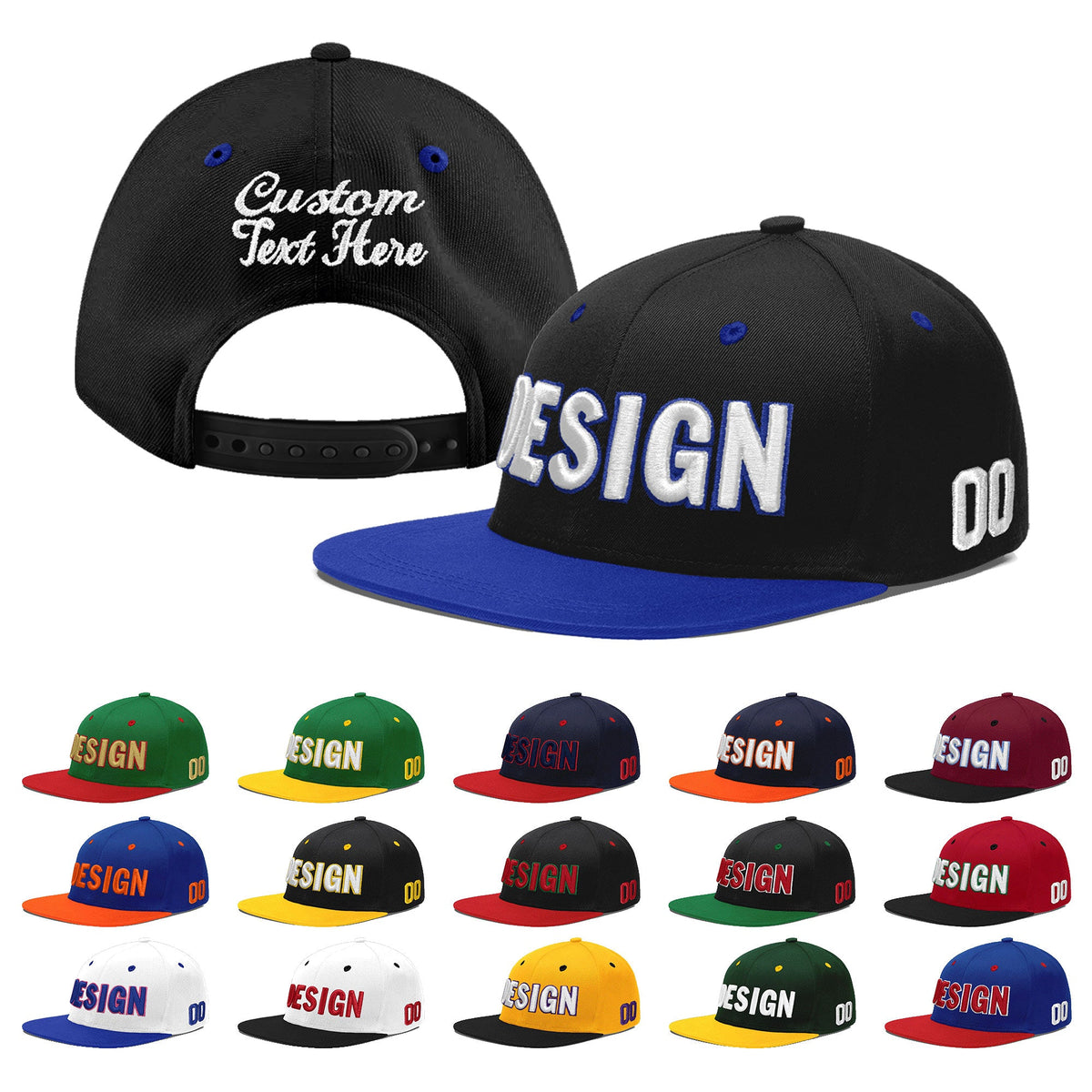 Custom Black Royal Blue 3D Puff Embroidery Flat Embroidery Casual Sport Baseball Cap