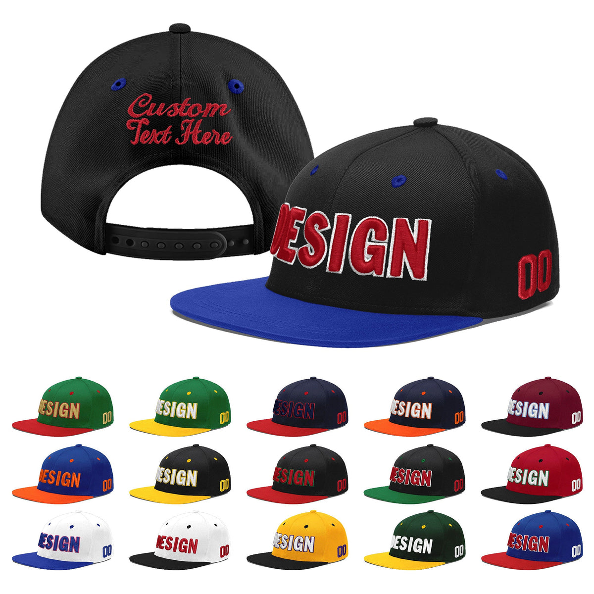 Custom Black Royal Blue 3D Puff Embroidery Flat Embroidery Casual Sport Baseball Cap