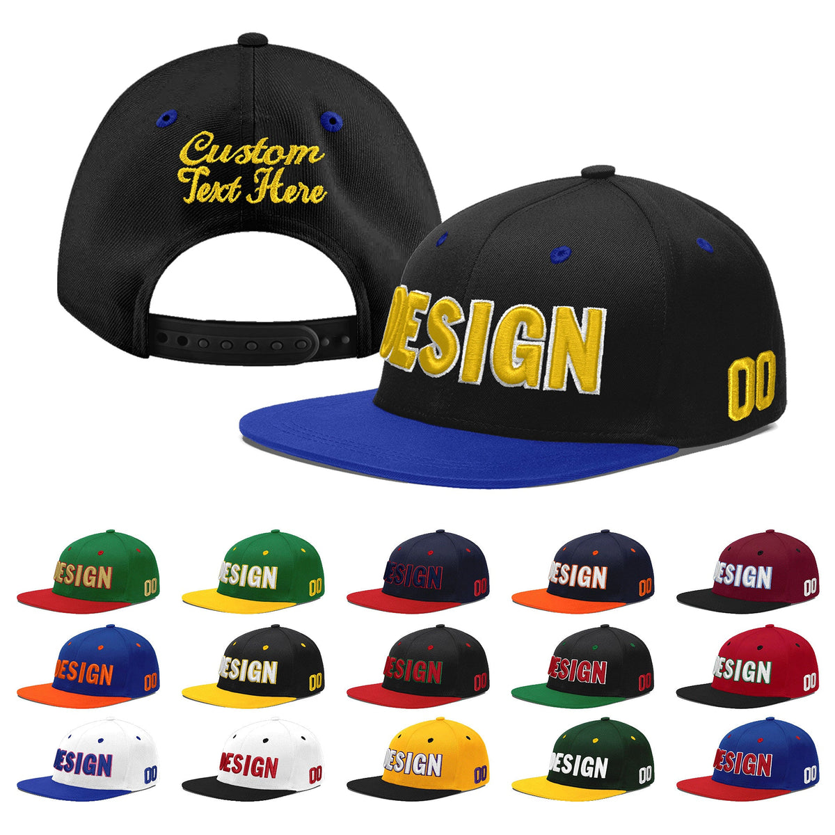 Custom Black Royal Blue 3D Puff Embroidery Flat Embroidery Casual Sport Baseball Cap
