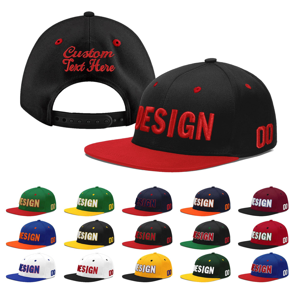 Custom Black Red 3D Puff Embroidery Flat Embroidery Casual Sport Baseball Cap