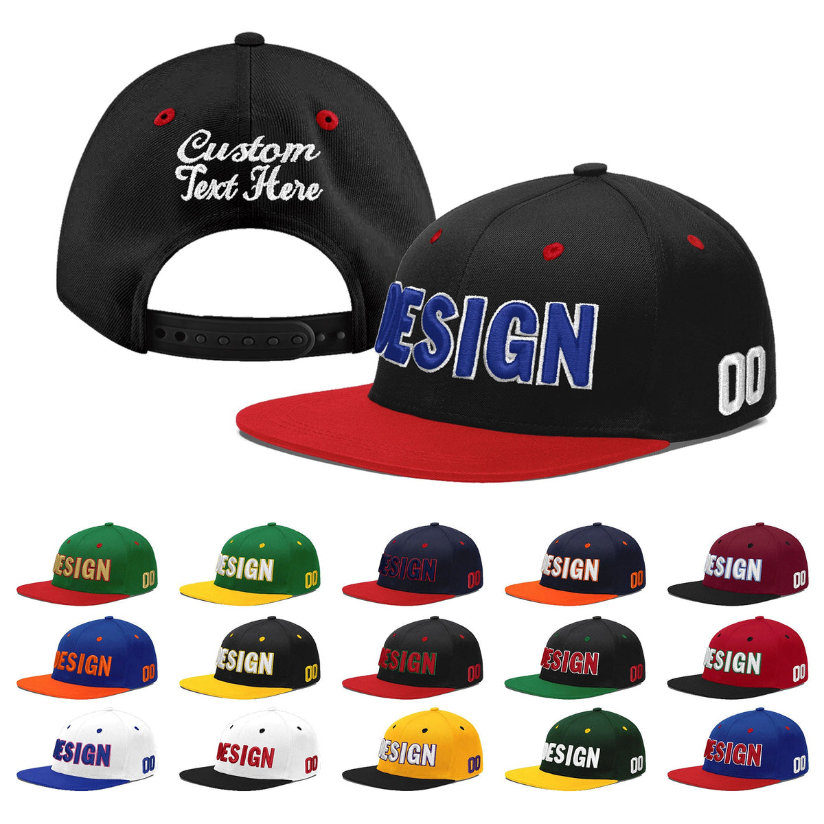 Custom Black Red 3D Puff Embroidery Flat Embroidery Casual Sport Baseball Cap