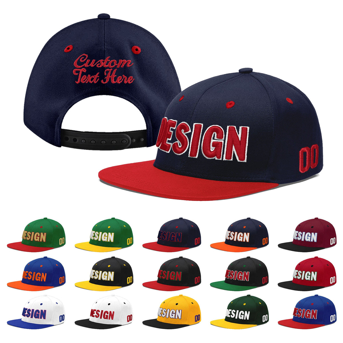 Custom Navy Red 3D Puff Embroidery Flat Embroidery Casual Sport Baseball Cap
