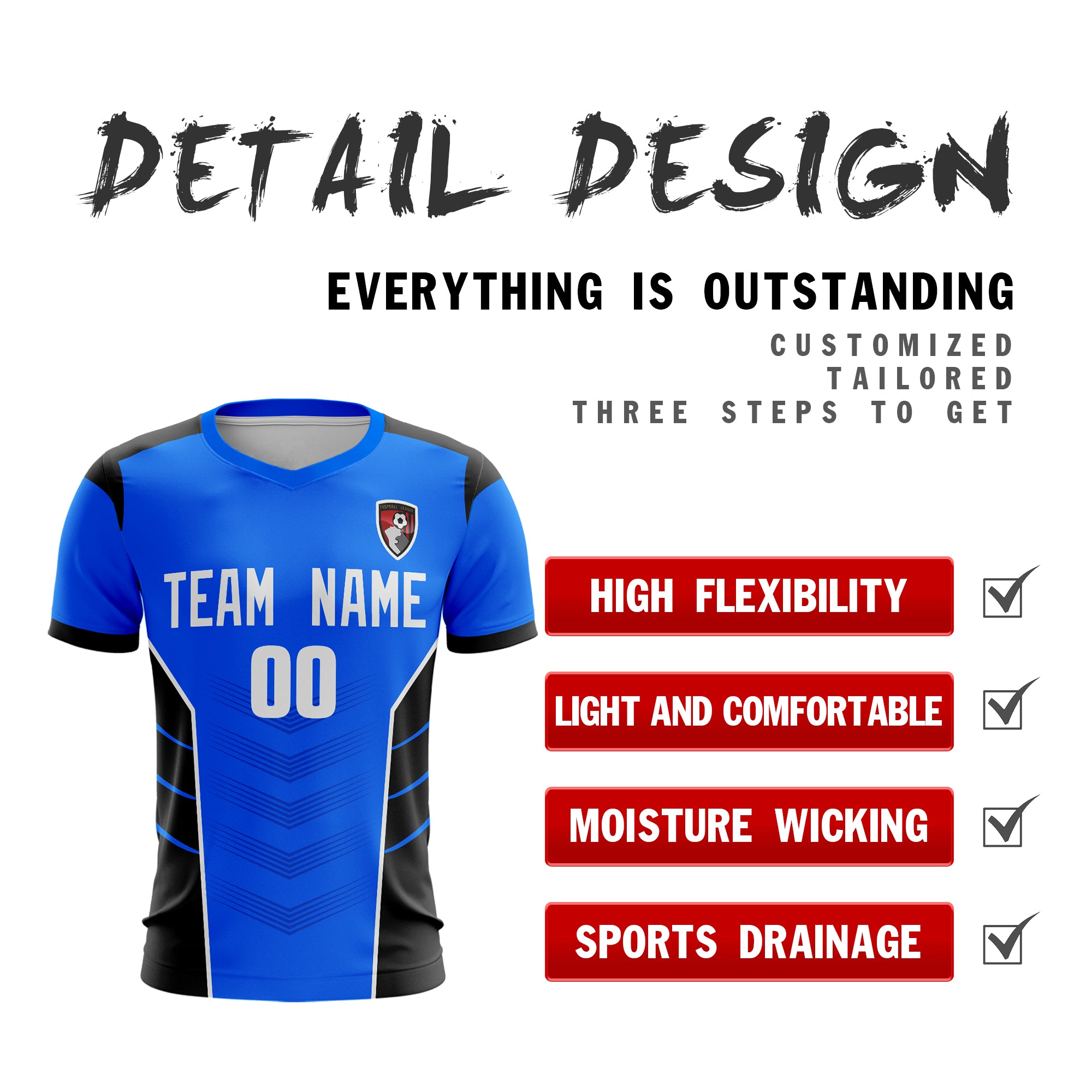 Custom Blue White-Black Sport Football Shirt Jersey