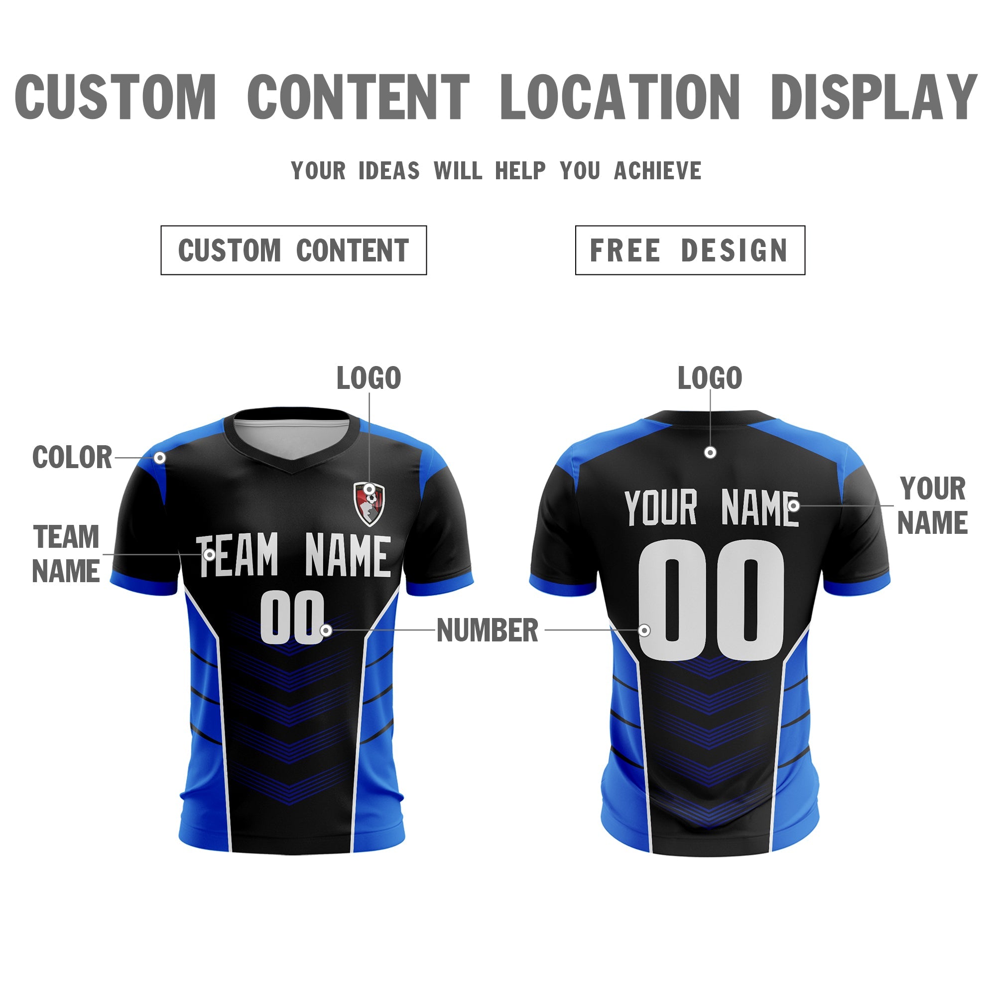 Custom Black Blue-White Sport Football Shirt Jersey