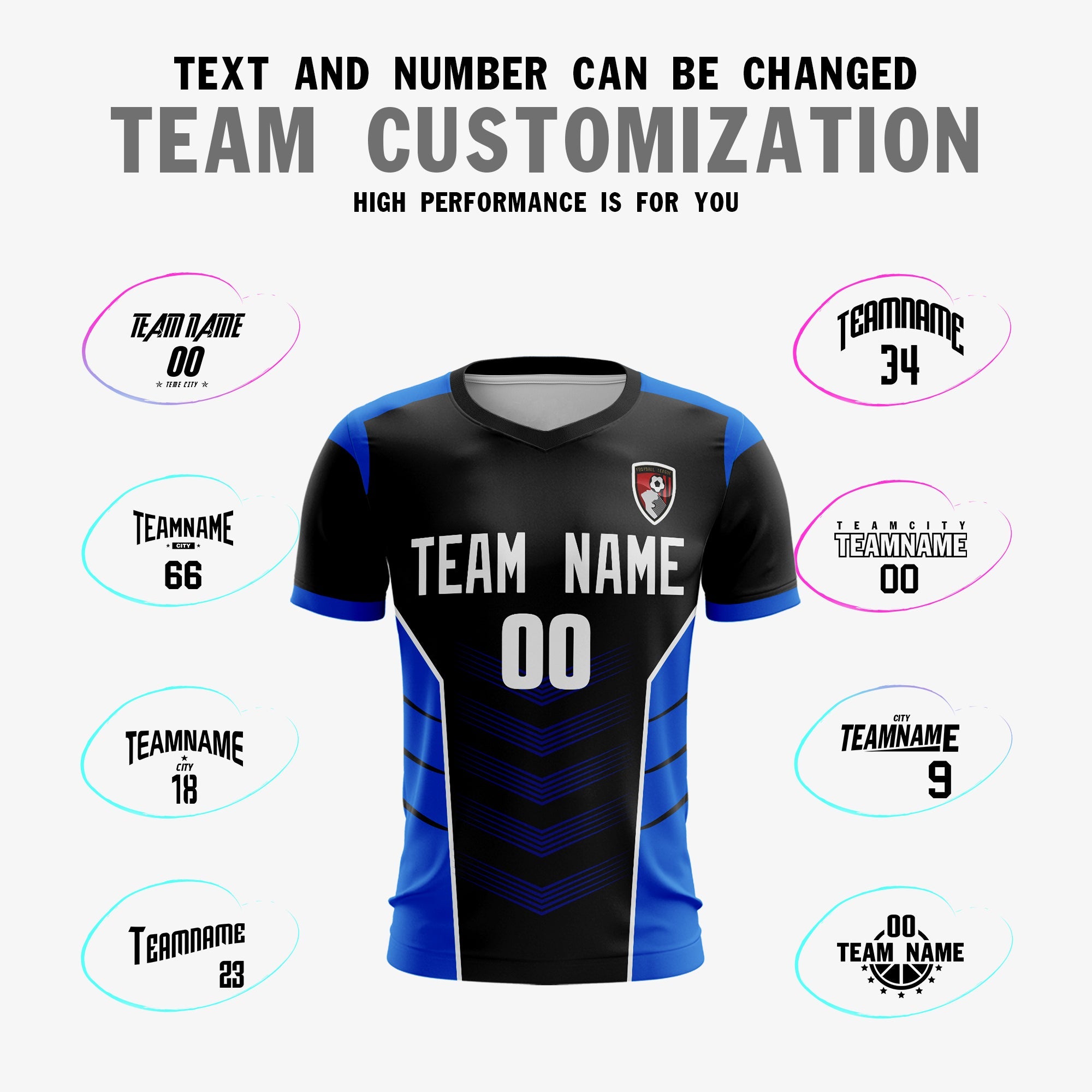 Custom Black Blue-White Sport Football Shirt Jersey