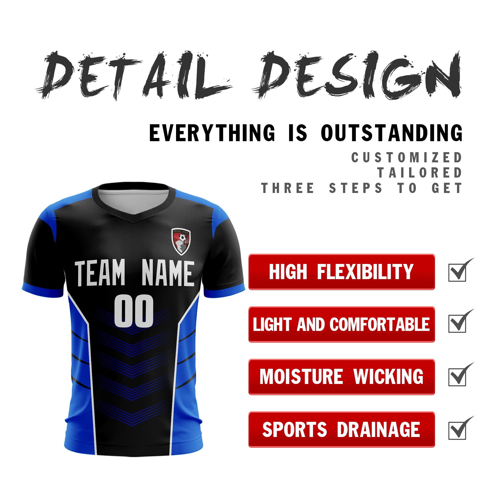 Custom Black Blue-White Sport Football Shirt Jersey