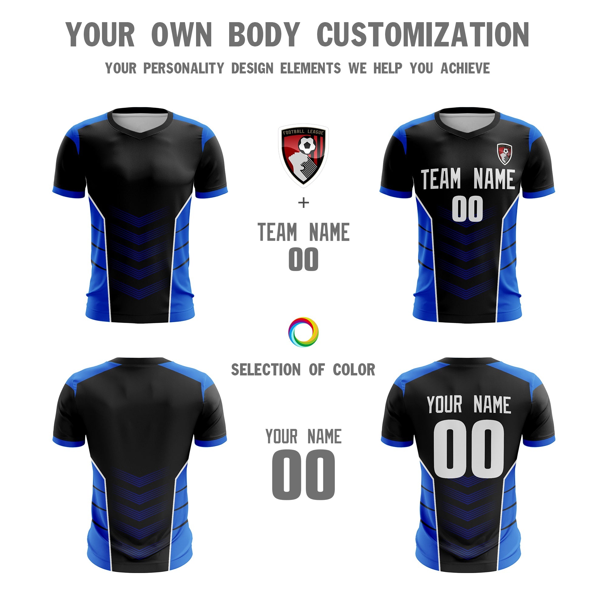 Custom Black Blue-White Sport Football Shirt Jersey