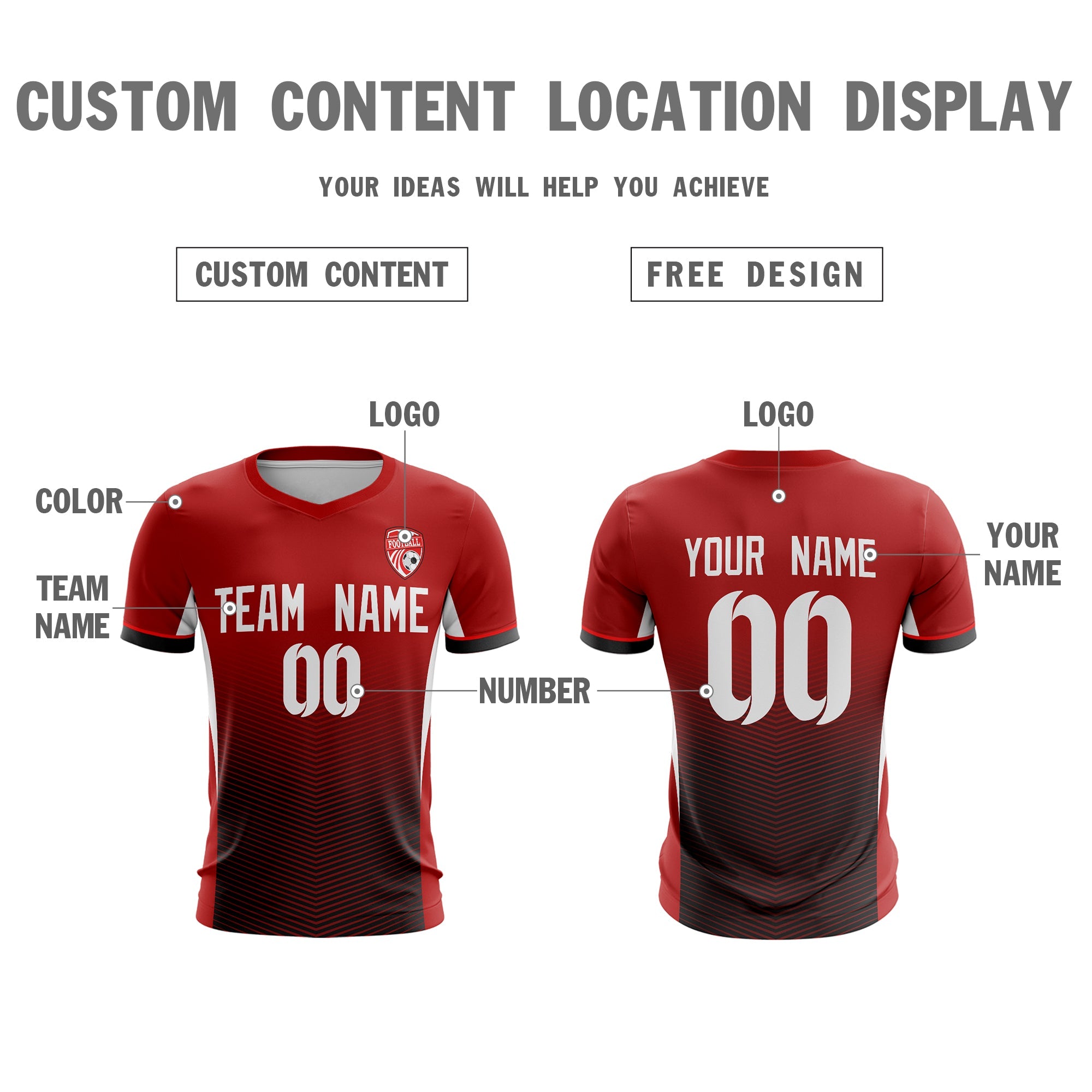 Custom Red White Sport Football Shirt Jersey