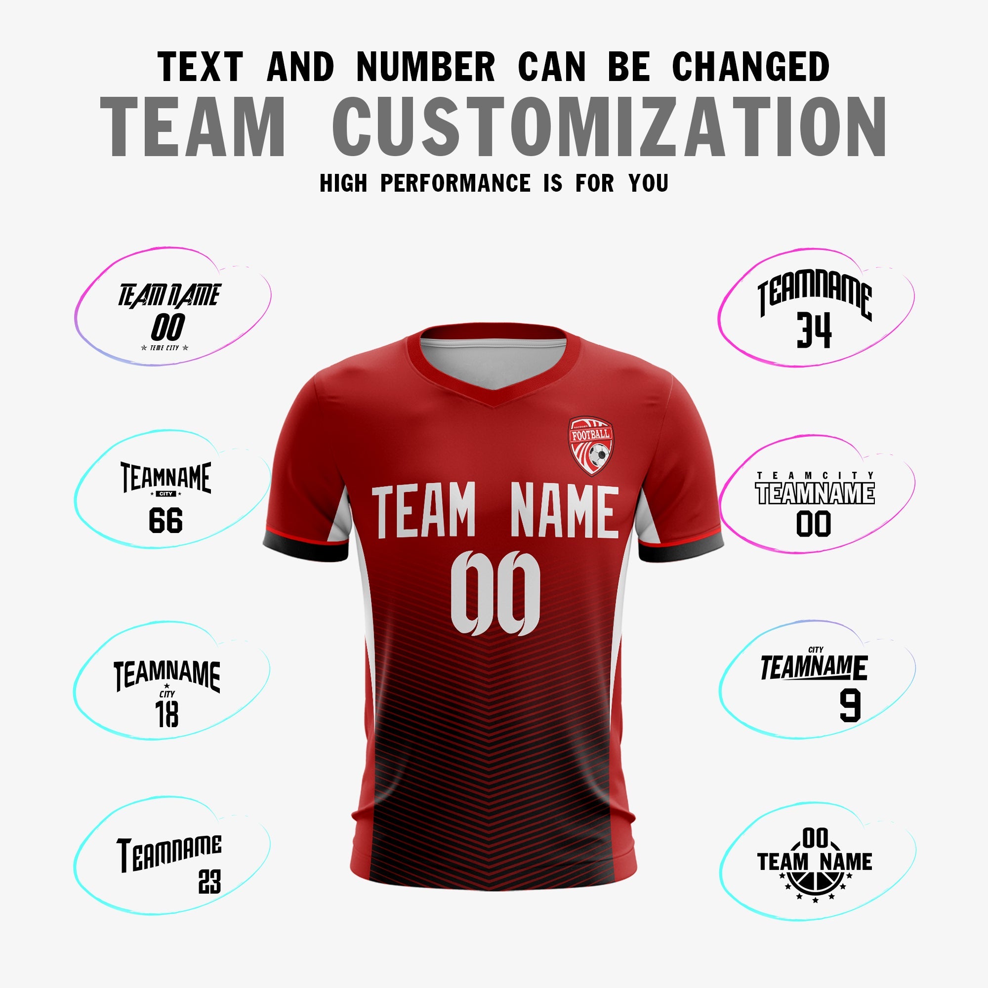 Custom Red White Sport Football Shirt Jersey