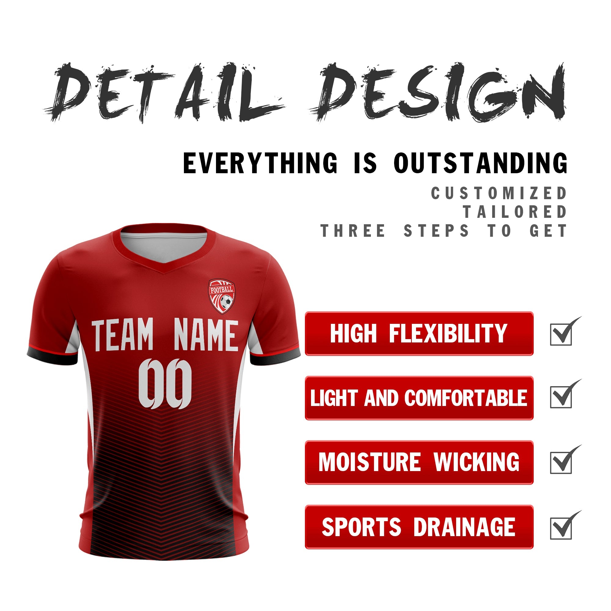 Custom Red White Sport Football Shirt Jersey