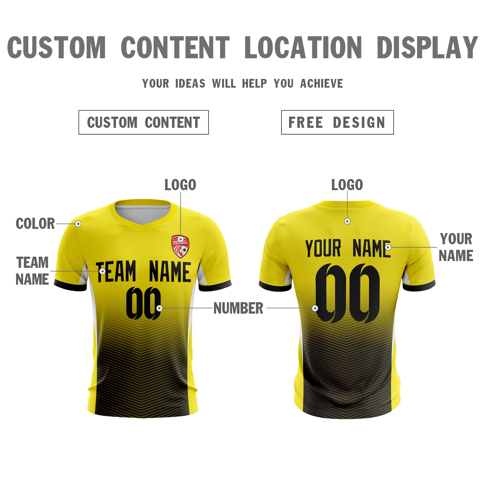 Custom Yellow Black Sport Football Shirt Jersey