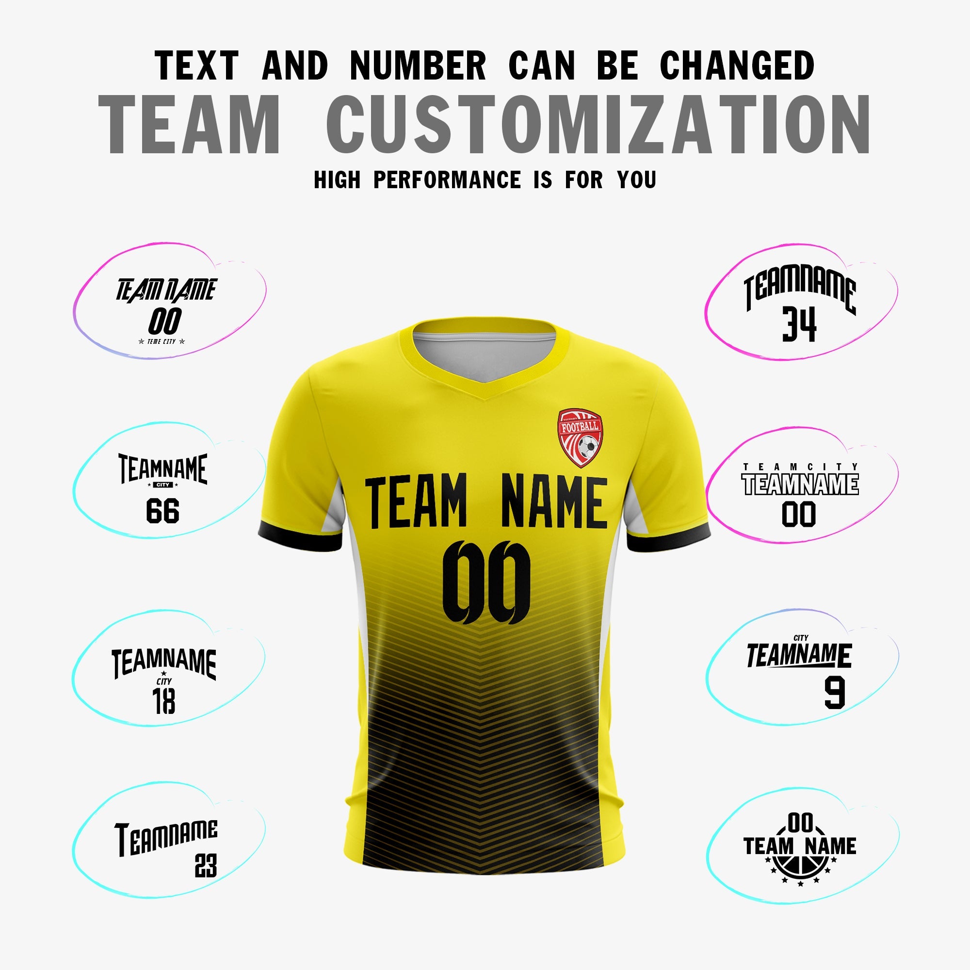 Custom Yellow Black Sport Football Shirt Jersey