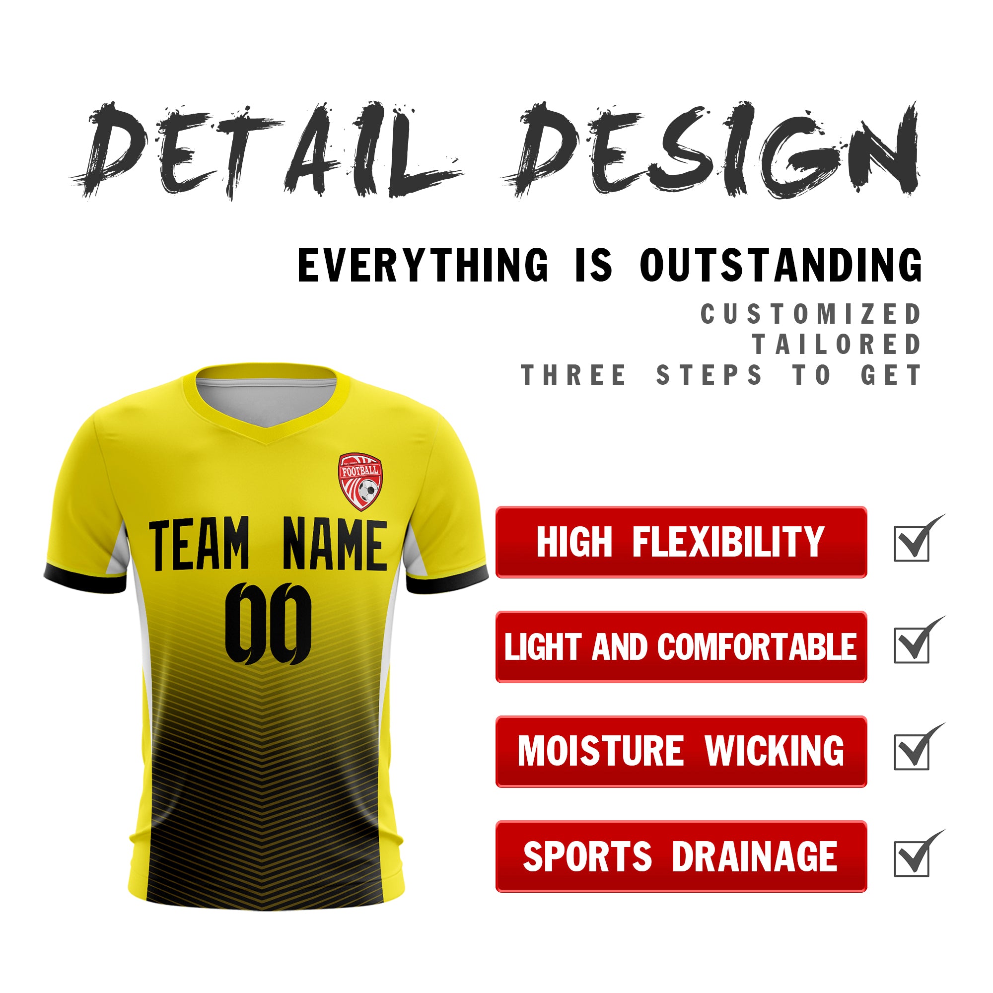Custom Yellow Black Sport Football Shirt Jersey