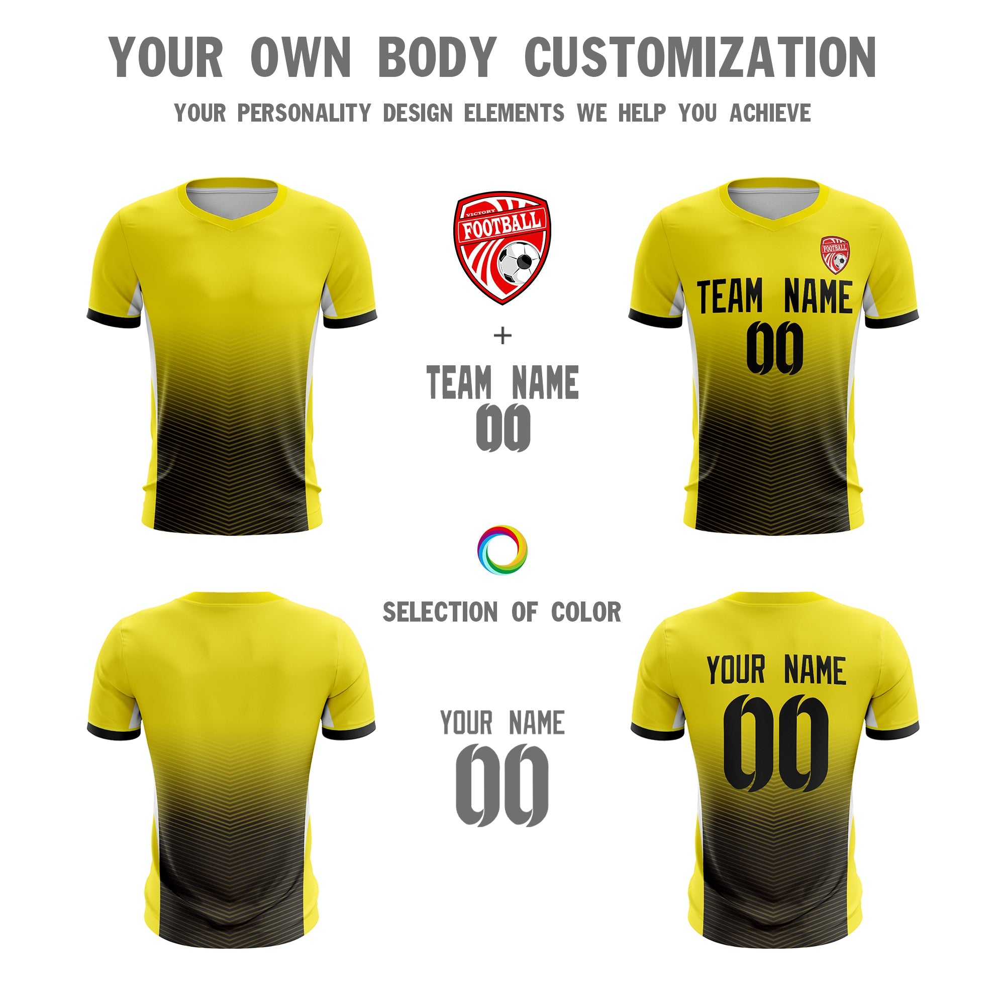 Custom Yellow Black Sport Football Shirt Jersey