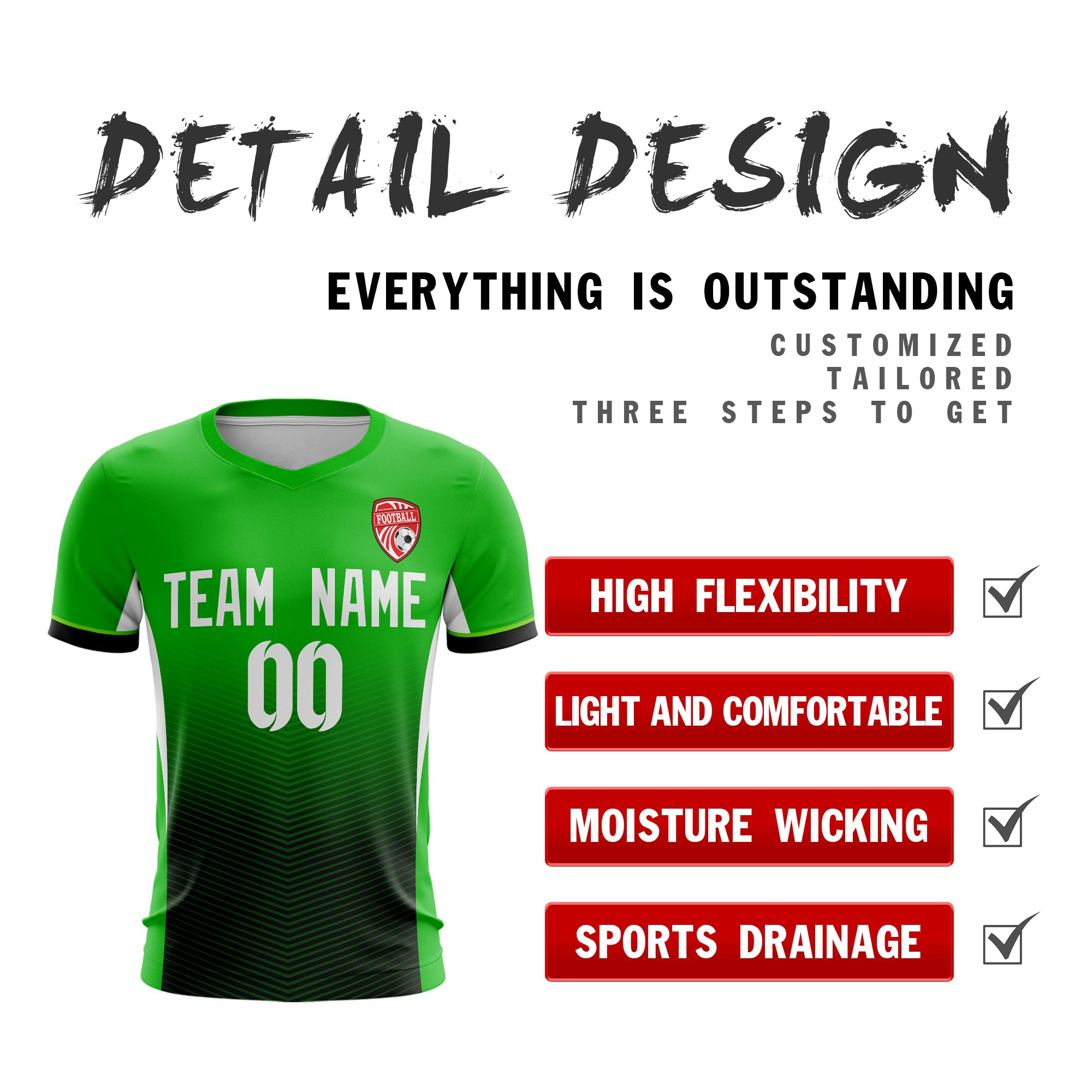 Custom Green Black-White Sport Football Shirt Jersey