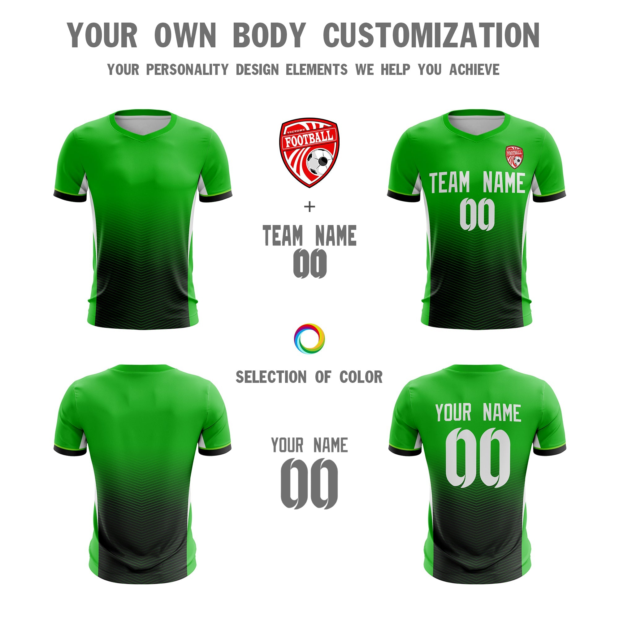 Custom Green Black-White Sport Football Shirt Jersey