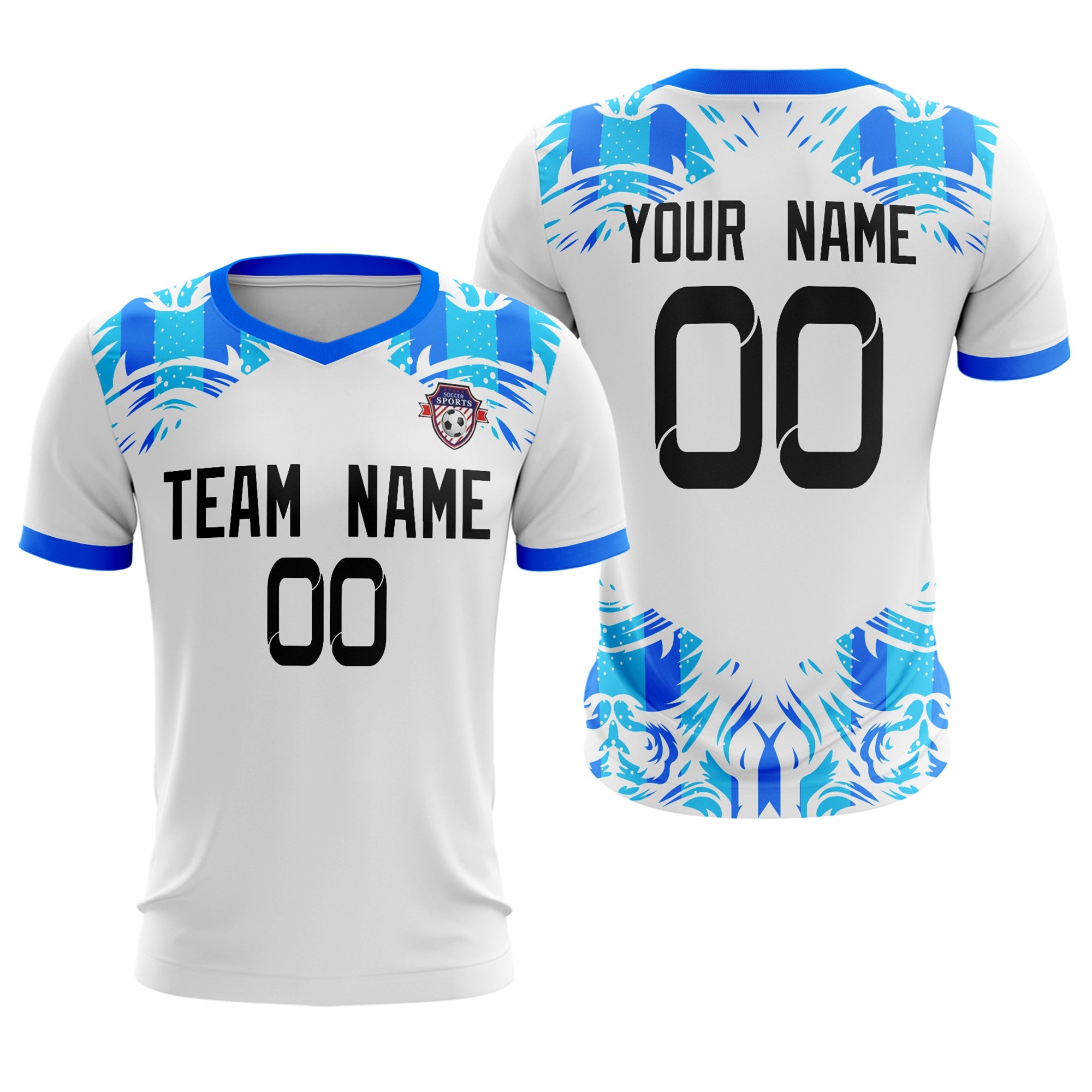 Custom White Blue Sport Football Shirt Jersey