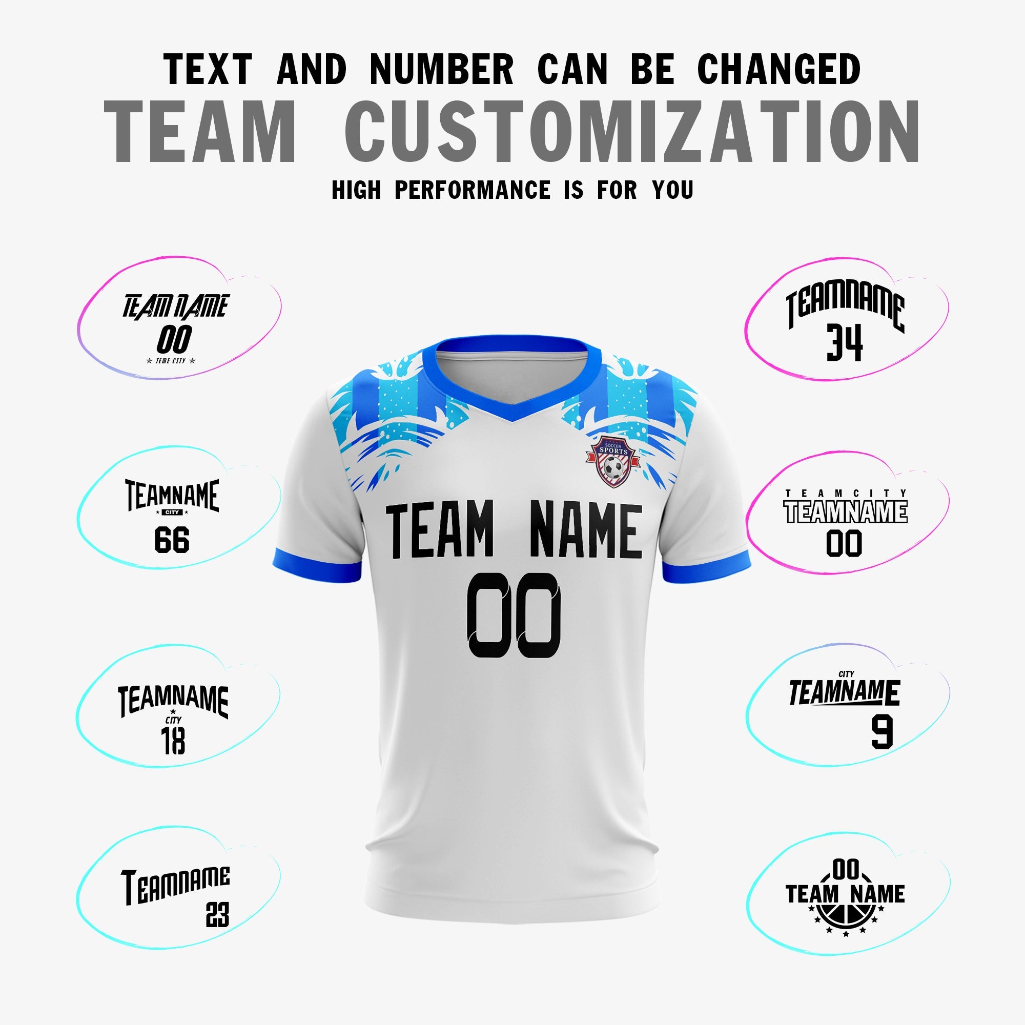 Custom White Blue Sport Football Shirt Jersey
