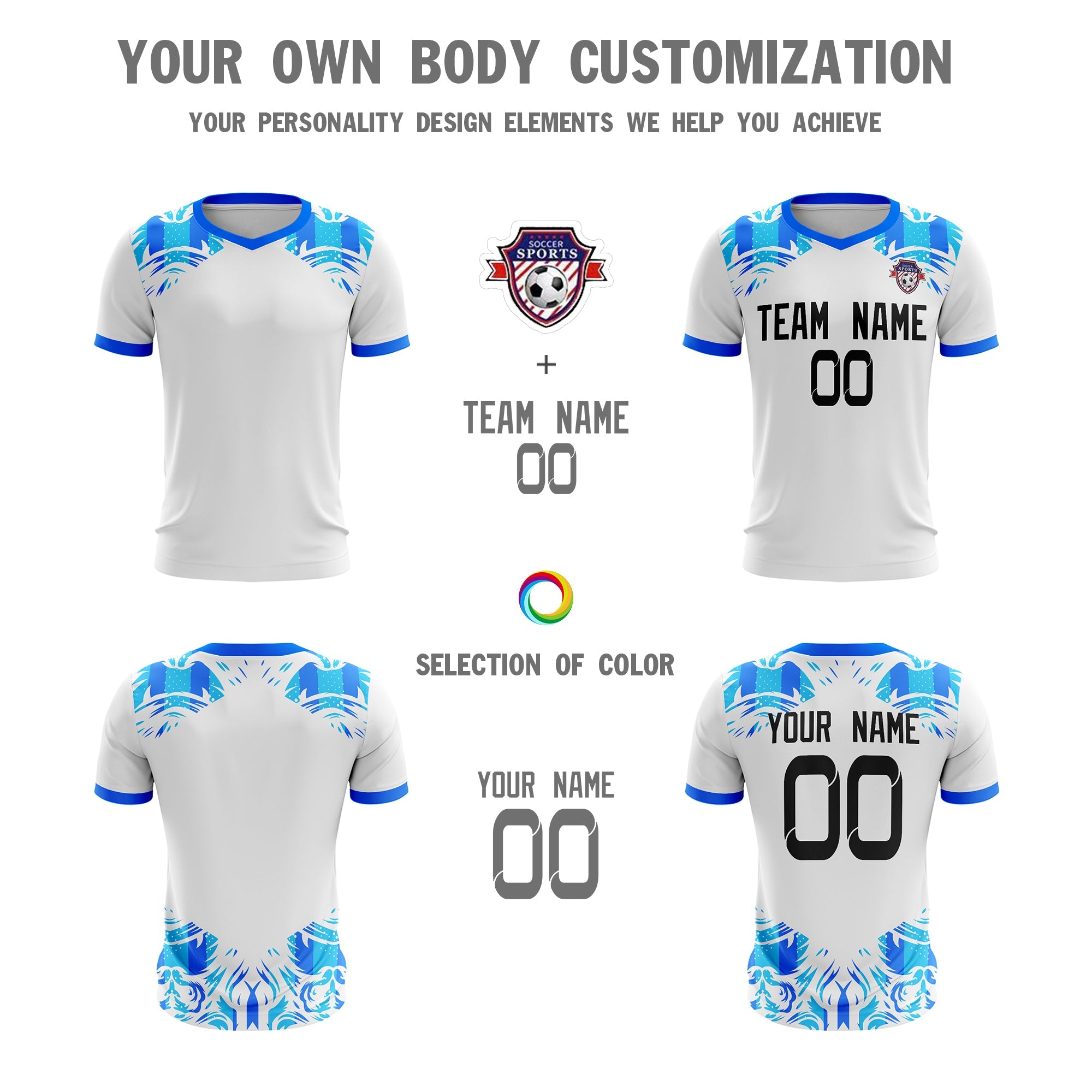 Custom White Blue Sport Football Shirt Jersey